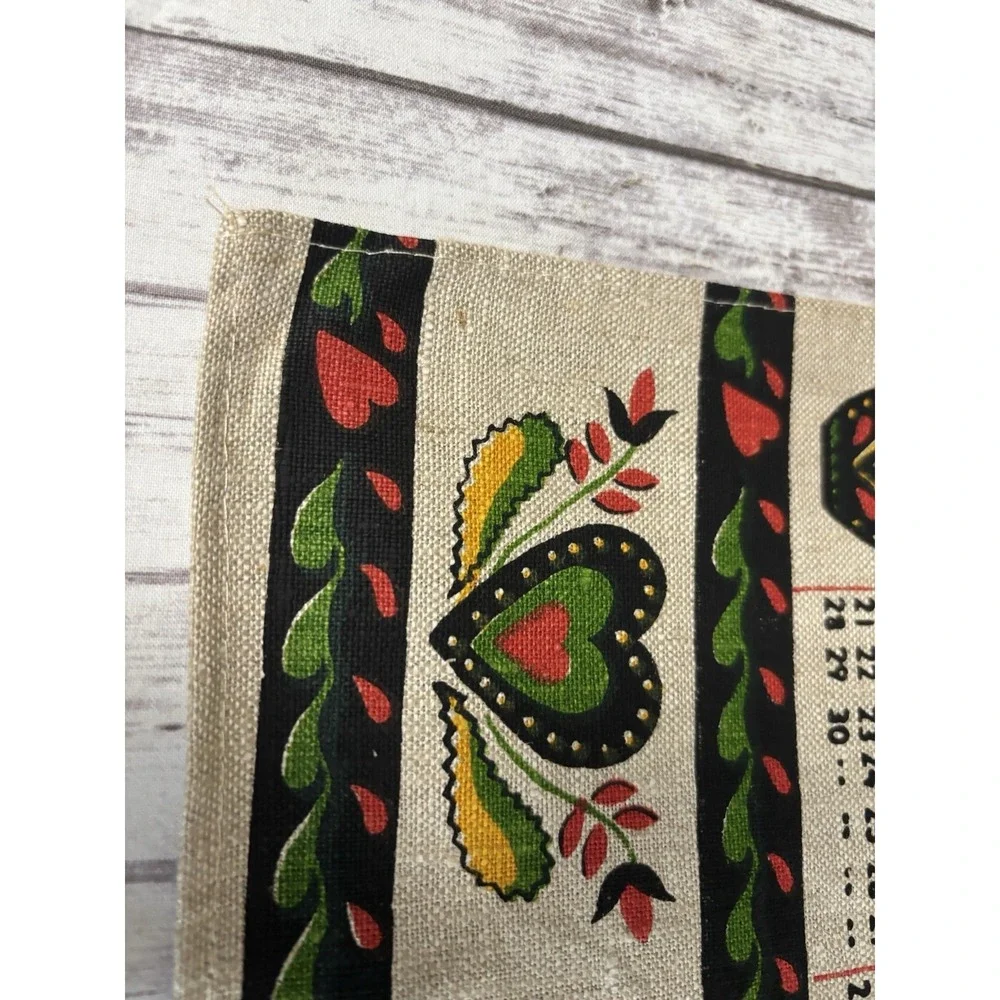 1969 Vintage MCM Linen Calendar Tea Towel Wall Hanging Dutch Folk Art